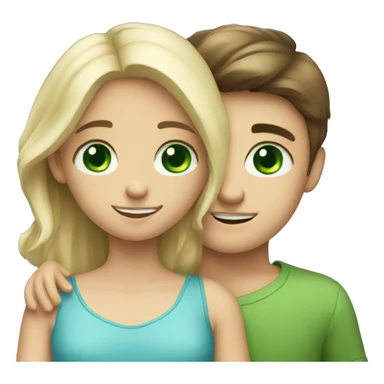 blonde boy with blue eyes and brunette girl with green eyes hugging sticker
