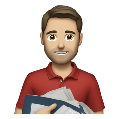 brunette man wearing red polo overtop a white shirt and really baggy jeans looking at records, pale skinned sticker