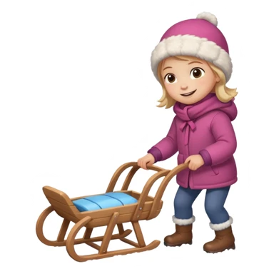 child pulling sled in snow sticker
