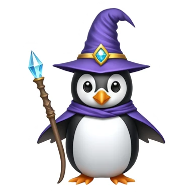 Penguin dressed as a wizard with a magical wand and pointy wizard hat sticker