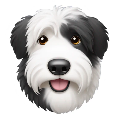 Old English sheepdog with a half and half face like a black (right side) and white (left side) cookie sticker