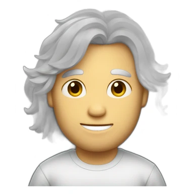 Man with a mid long withe hair with a pencil sticker