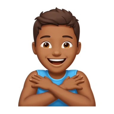 arms crossed holding neck while laughing  sticker