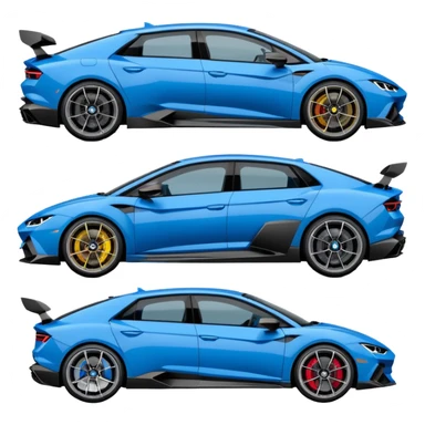 three cars lineup fromt profile forming a semi circle with a lamboghini svj an bmw m140i and a audi rs6 sticker