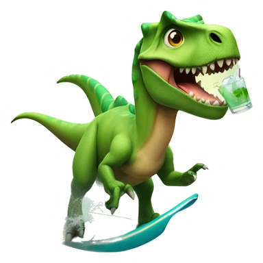 Dinosaur surfing with a mojito in hand sticker