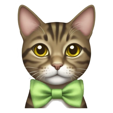 brown mackerel tabby cat with greenish yellow eyes and girly bow sticker