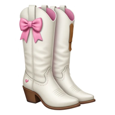 White cowgirl boots with a pink bow on the side sticker