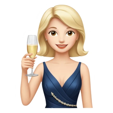A confident woman in an evening dress raises her champagne glass with a calm, joyful smile. sticker