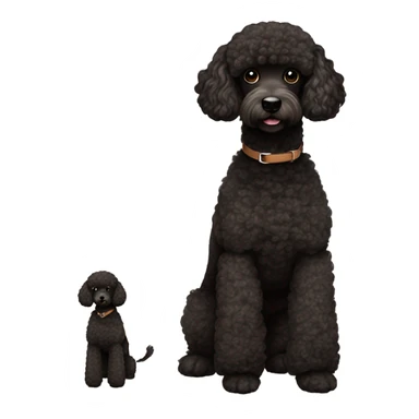 3 legs One Small unshaved Black Poodle with brown harness sticker