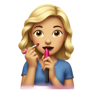 Girl putting on lipstick sticker