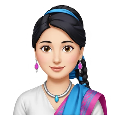 generate a pretty bratz emoji that looks like Kareena Kapoor's Geet character. 
Make her wear a white shirt with a colorful blue-pink dupatta wrapped around her neck. smiling big. Black hair tied into a side part ponytail, silver hoops

She should look exactly  like Kareena Kapoor sticker