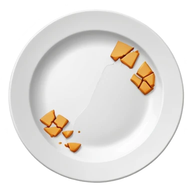 a round white plate broken with bits here and there sticker