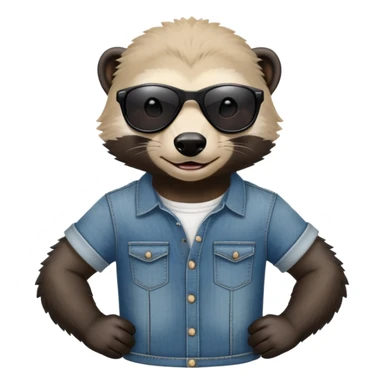 friendly anthropomorphised honey badger in jeans and a t-shirt, wearing sunglasses, head and shoulders view sticker