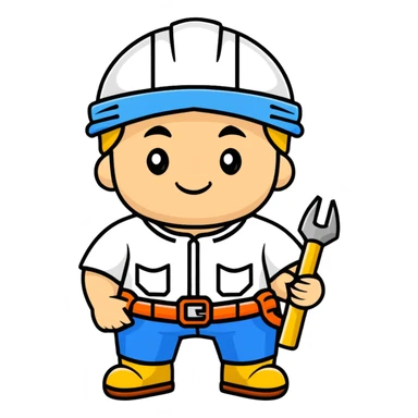 Ukrainian builder in traditional embroidered vyshyvanka shirt with construction helmet and tools sticker