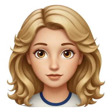creative women with long dark Blond with highlights semi curly hair white women, oval shape face hazel eyes long lashes freckles on the nose high cheek bones sticker