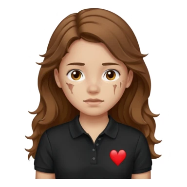 crie uma garota com ferimentos cabelo ondulado 2c longo castanho e blusa polo básica preta sticker
