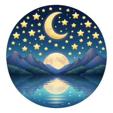 "Design a calming circle emoji for evening reflection. Soft moonlight, gentle stars, peaceful or spiritual symbols. No people - emphasize tranquil colors, night sky elements, and serene christian imagery." sticker