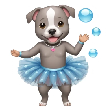 Grey Pibble in a tutu , surrounded by clear bubbles  sticker