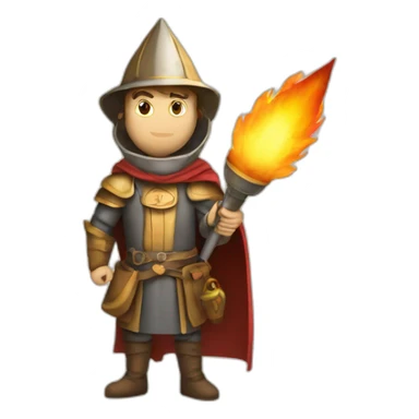 medieval Pyrotechnician holding a rocket in one hand and a torch in the other sticker