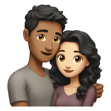 A half pale Asian man with short dark hair and amber eyes embracing and loving a half Asian woman with long wavy dark hair and dark hazel eyes. They love each other a lot And have good fashion taste. And are having a lot of fun sticker