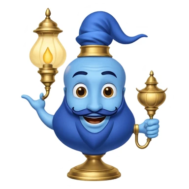 Blue genie with a black goatee coming out of a lamp from Aladdin  sticker