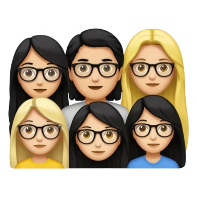 4 persons， 2 female， 2 male, 2male in the middle and 2 female in the side, one female wearing glasses and is black hair, yellow skin, both female are long hair sticker