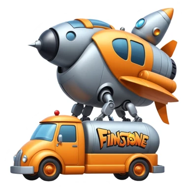 Heroic superhero Flintstone’s futuristic rocket-powered tall robot moving van (motto: Bombing creepy bugs is fun) sticker
