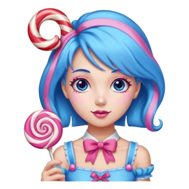 candy girl from candyland very long blue pink mixed candy hair with ribbon and no tattoo sticker