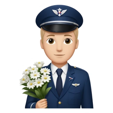 Homme avec bouquet fleurs blanches, avec uniforme bleu foncé cravate rouge comme Air France  sticker