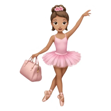 girl with a Hawaiian flower in her hair, wearing ballet heels, doing ballet with a bag sticker