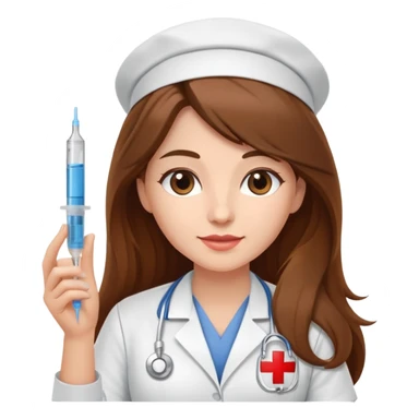 Enfermera con pelo largo cafe y una inyeccion sticker