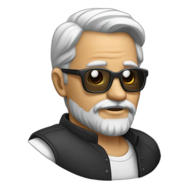 Un homme légèrement dégarni, plutôt vieux, avec de grosses lunettes noires, une chemise de papi, une barbe mal rasé sticker