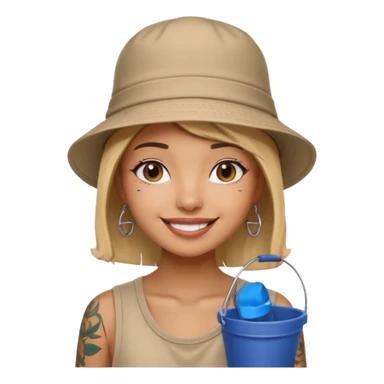 Cool girl with neck tattoo and bucket hat sticker