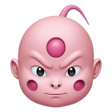 Majin Buu from Dragon Ball Z, pink round body with holes, antenna on head, childlike face sticker