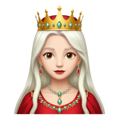 Queen with long white hair – jeweled golden crown, red dress. sticker