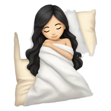 asian cute girl with long beauty black hair sleeping with white blanket and pillow sticker