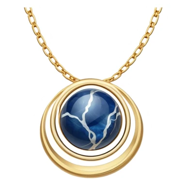delicate floating gold chain cradling a deep blue stone with swirling white and gray veins, glowing faintly like stars and moonlight, radiating mystery and magic sticker