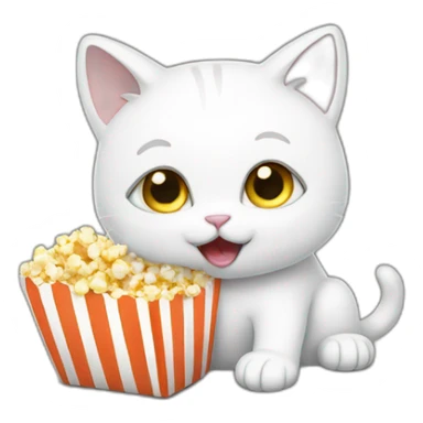 A white cat eating popcorn sticker