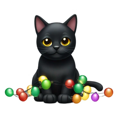 Black cat wearing Christmas lights sticker
