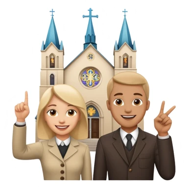 couple pointing to a church in the background sticker