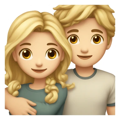 Cute boy with brown hair and cute girl with blonde hair hugging sticker