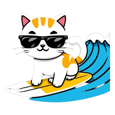 cat with sunglasses surfing a wave sticker