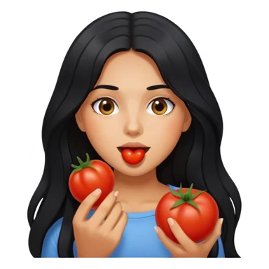 Pretty tanned girl with long black hair, eating tomatoes sticker