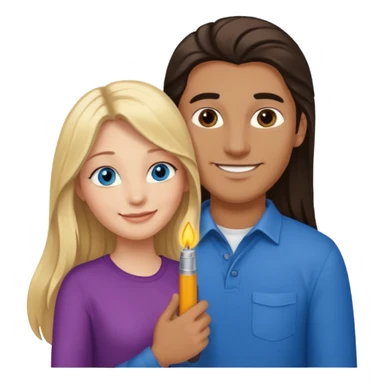 blonde hair blue eyes woman embracing a taller man who has brown skin and dark hair more like the first one make the man taller and the woman have long hair and both smiling give the man lighter brown skin sticker