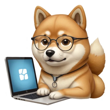 creative shiba inu with eye glasses and computer  sticker