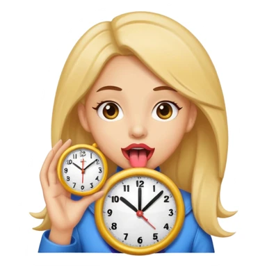Light skin girl with her tongue out holding a clock sticker