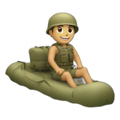 Tan military guy on a raft in a river sticker