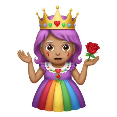 demon rose avec une couronne qui vomi de lar  en ciel  et avec des yeux en forme de coeur avec une robe de mamie sticker