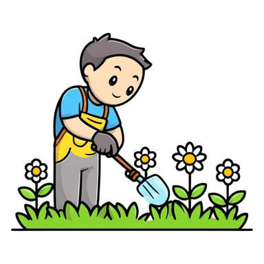 diligent young white male gardener pollinating flowers sticker