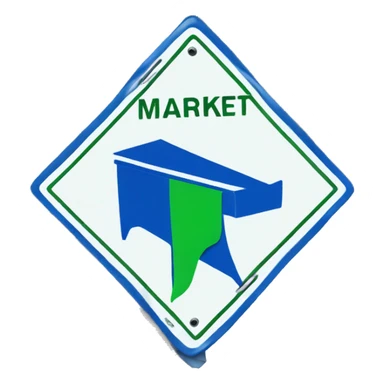 Street sign that says MARKET in blue with green bandana sticker